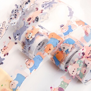 尾巴小分队pet模切胶带手帐可爱卡通猫咪小狗手账素材装饰diy贴纸