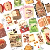 新鲜卖场手工趣味便签纸面包咖啡昭和古早复古手帐拼贴素材贴纸