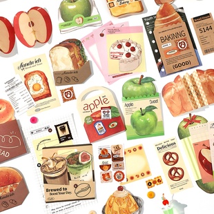 新鲜卖场手工趣味便签纸面包咖啡昭和古早复古手帐拼贴素材贴纸