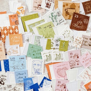 陌墨凸版 饰 浮雕特种纸纸间邮票形状异形手帐贴纸复古手账素材装