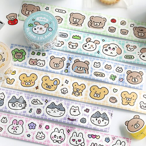 布布姆小岛信的恋人模切手帐胶带可爱卡通动物小熊表情手账贴画