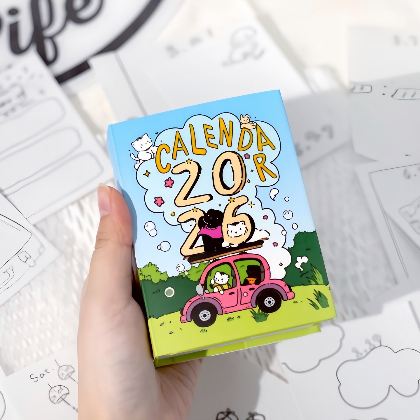 2026年每天一页迷你台历清新涂鸦日历记事本手撕ins手帐素材便签,文具电教/文化用品/商务用品,台历,淘宝优惠券,粉丝福利购,淘宝优惠卷