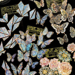 饰贴画 梦境幻想PET立体烫金复古手账贴纸花朵手帐diy手机壳装