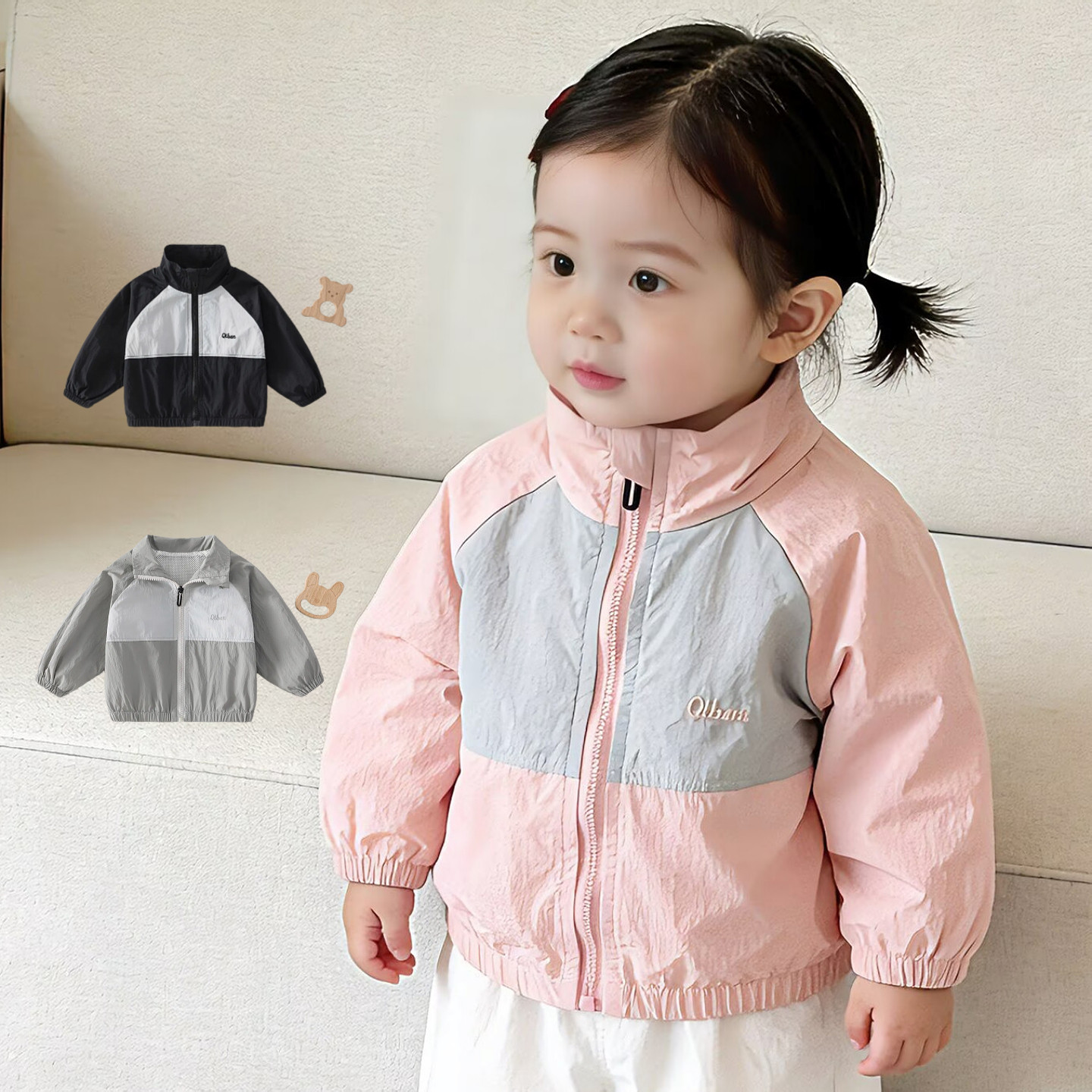 男女宝宝春秋季冲风衣外套男童女童休闲运动服上衣撞色开衫外套