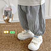 男女宝宝夏季 纯棉宽松灯笼裤 中裤 韩版 薄款 格子7分裤 儿童小童裤 子
