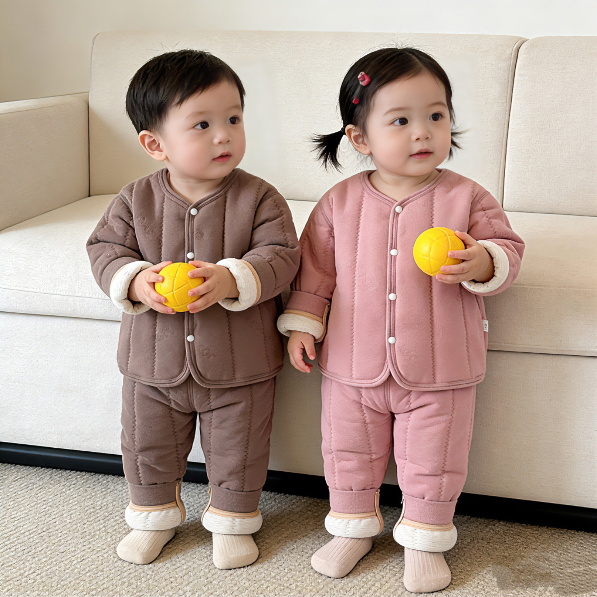 宝宝保暖三层加厚婴儿套装婴幼儿小棉袄内胆冬季小童二件套