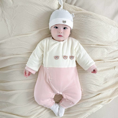 秋冬季婴儿衣服加厚120克棉服保暖男女宝宝蝴蝶衣侧开连体衣爬服