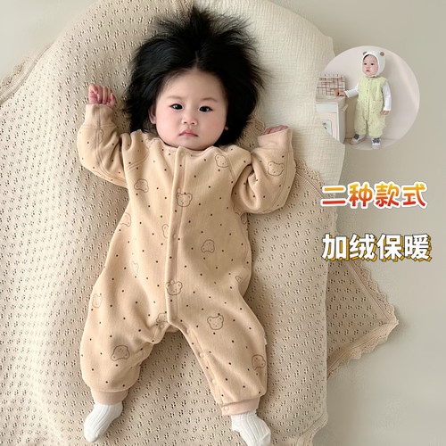 婴儿秋冬无袖加绒保暖连体衣