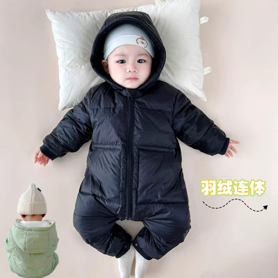 班纳之家宝宝羽绒连体衣带帽冬季