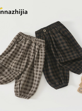 男女宝宝春秋休闲裤童裤长裤儿童小童休闲宽松卫裤灯笼裤格子裤