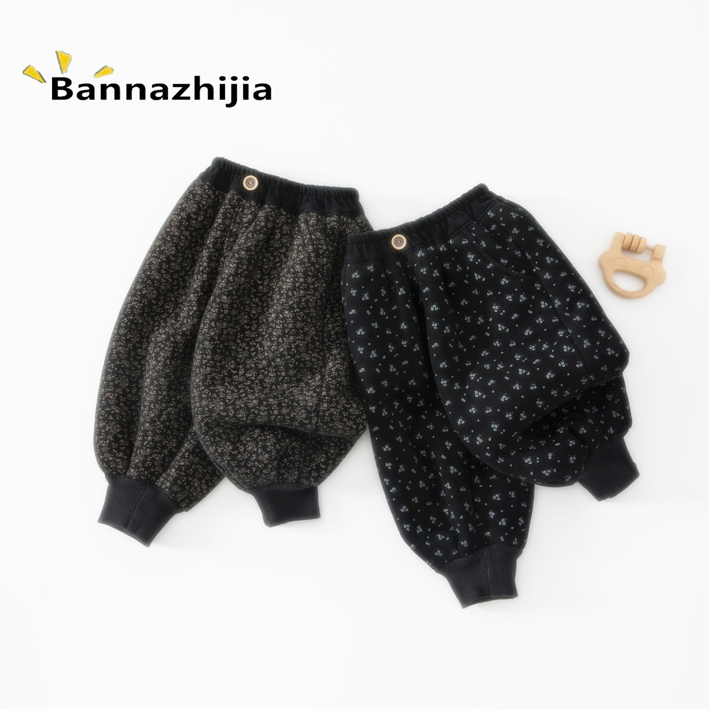 一条过冬男女宝宝加厚加绒保暖碎花卫裤儿童男童女童裤子外穿冬季