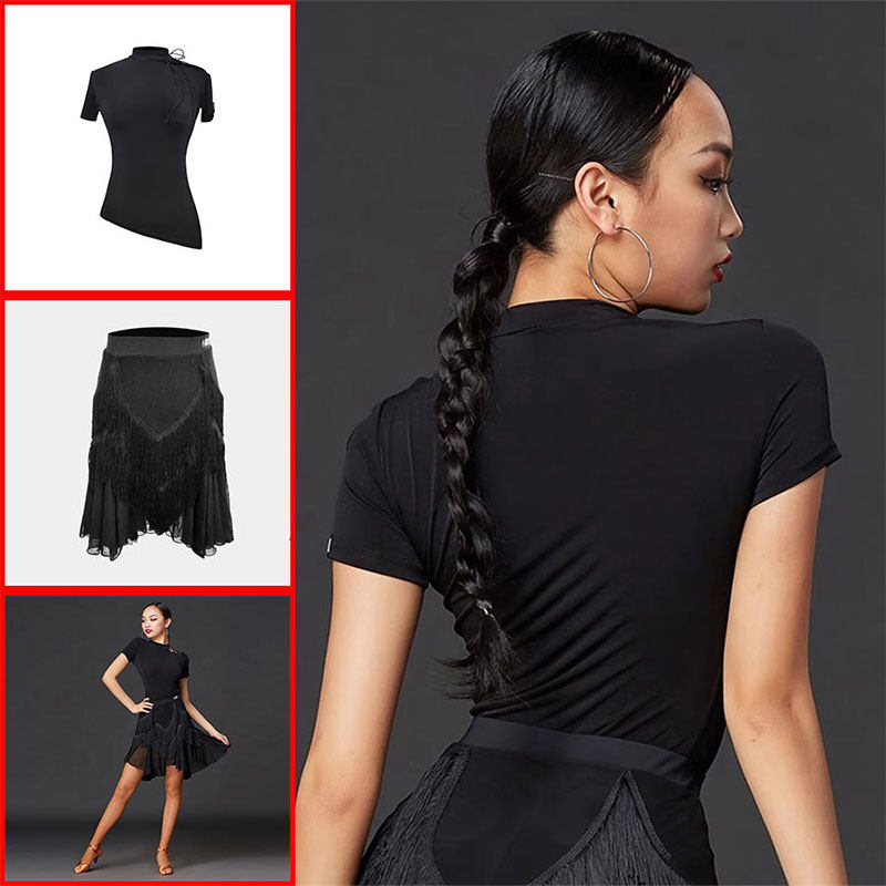 拉丁舞服女练功服新款T恤短袖上衣舞蹈服成人专业训练服套装舞衣