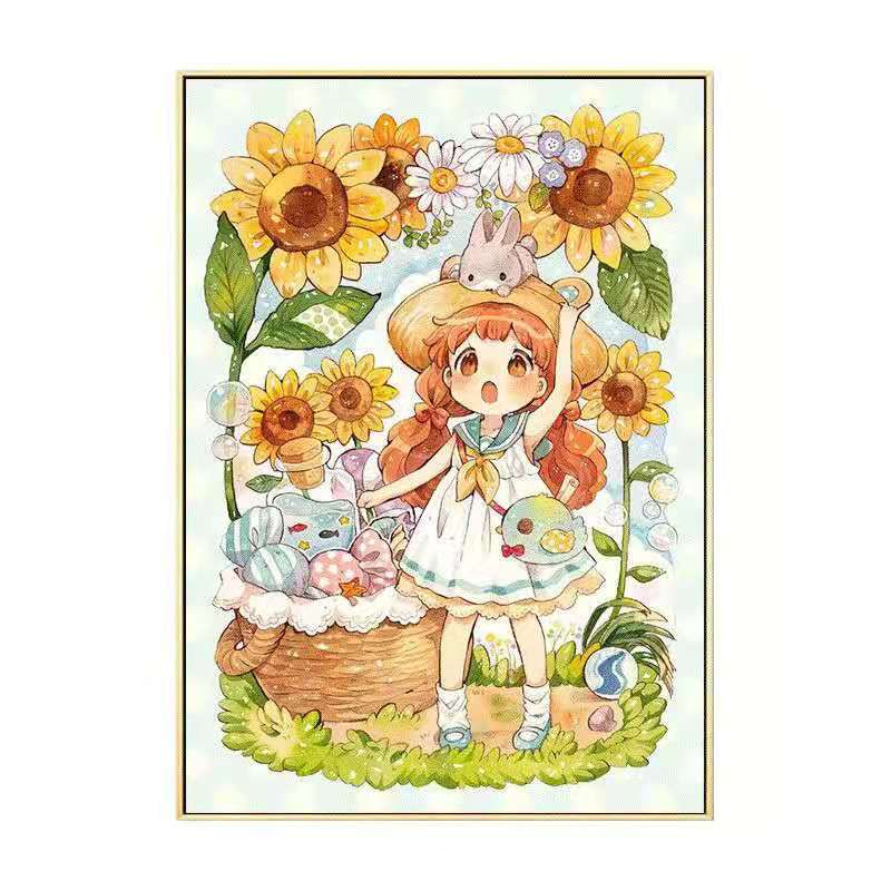 十字绣向日葵女孩田园女孩精准印花可爱卡通少女手工