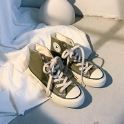 Giày vải màu xanh ô liu học sinh Giày cao gót Hàn Quốc đôi giày cao gót đôi giày thủy sản Sản phẩm mới giày Sanliao Street port - Plimsolls