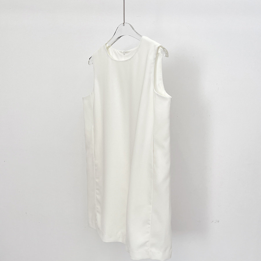 法式重磅醋酸圆领无袖背心连衣裙