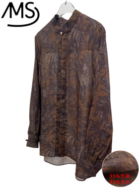 复古印花苎麻盘扣立领衬衫女2026新款通勤显瘦天丝长袖中式上衣