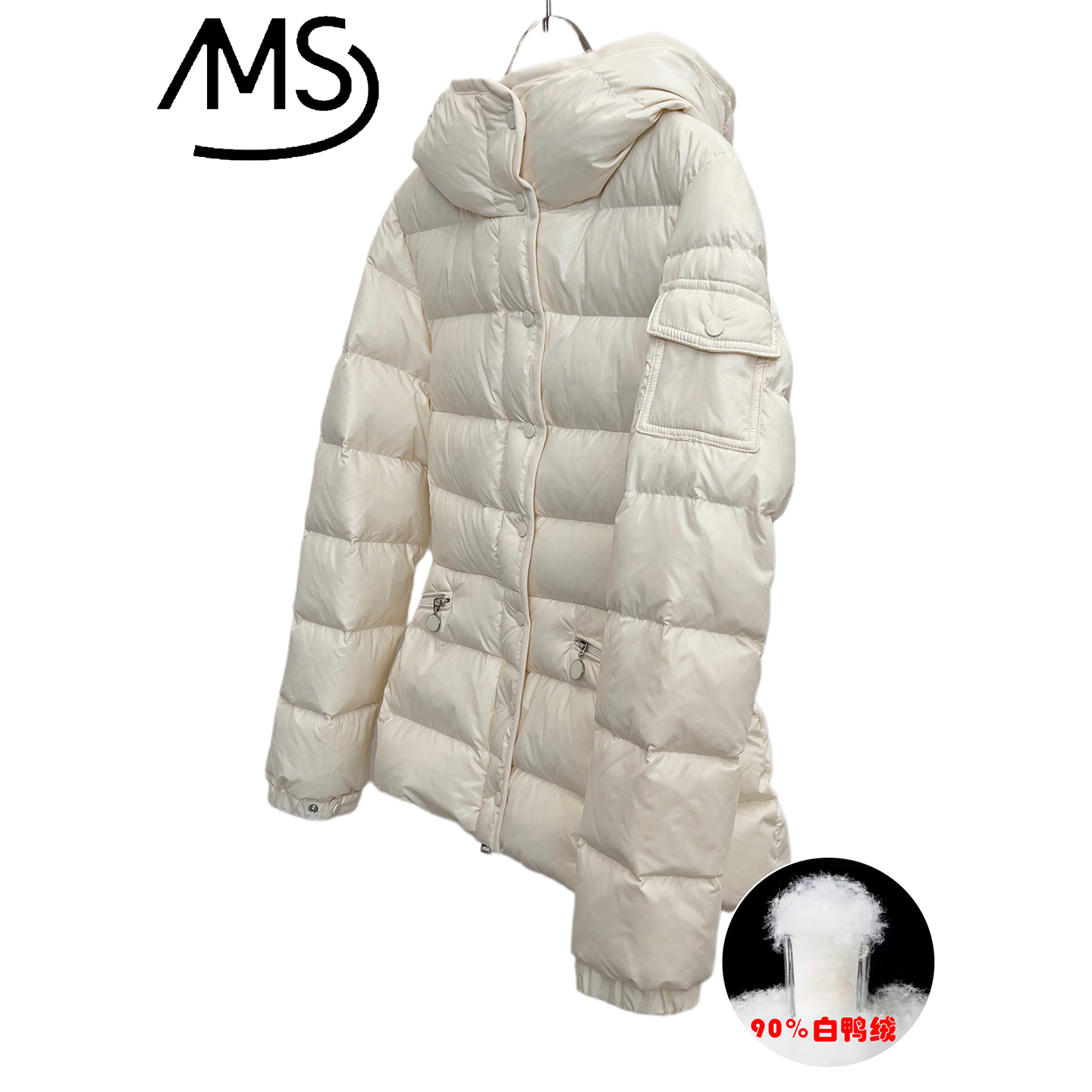 M家休闲小蛮腰白鸭绒亮面羽绒服
