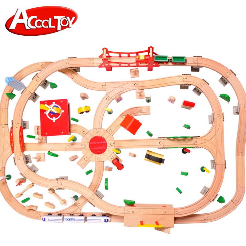130 PIECES WOODEN TRACK SET ELECTRIC TRAIN TRACK SMALL TRAIN CITY TRAFFIC CHILDRENS EDUCATIONAL TOY GIFT