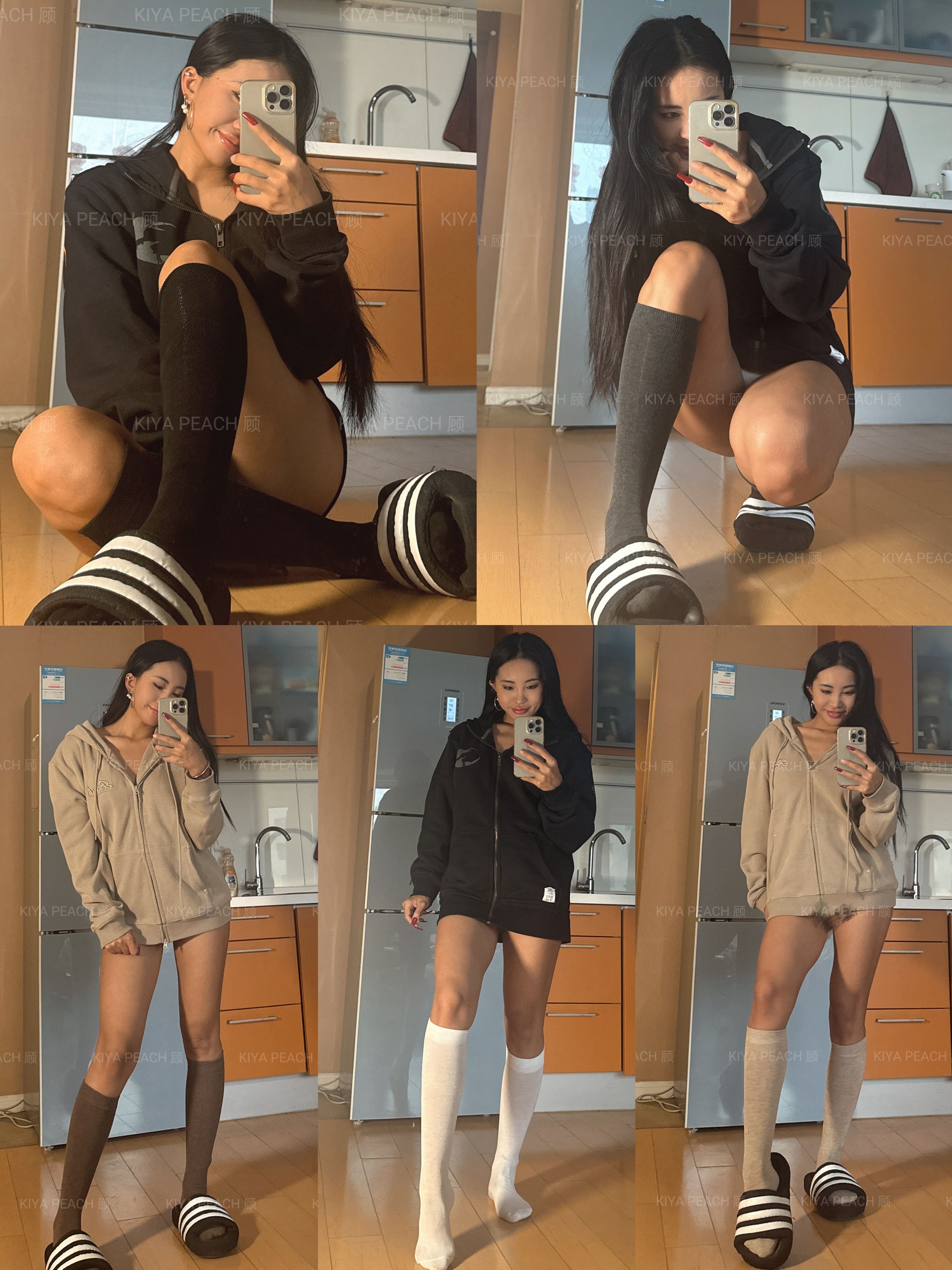 KIYA PEACH 顾五色小腿袜子女纯色长筒春秋冬日系及膝棉质高筒袜