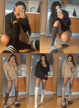 KIYA PEACH 顾五色小腿袜子女纯色长筒春秋冬日系及膝棉质高筒袜