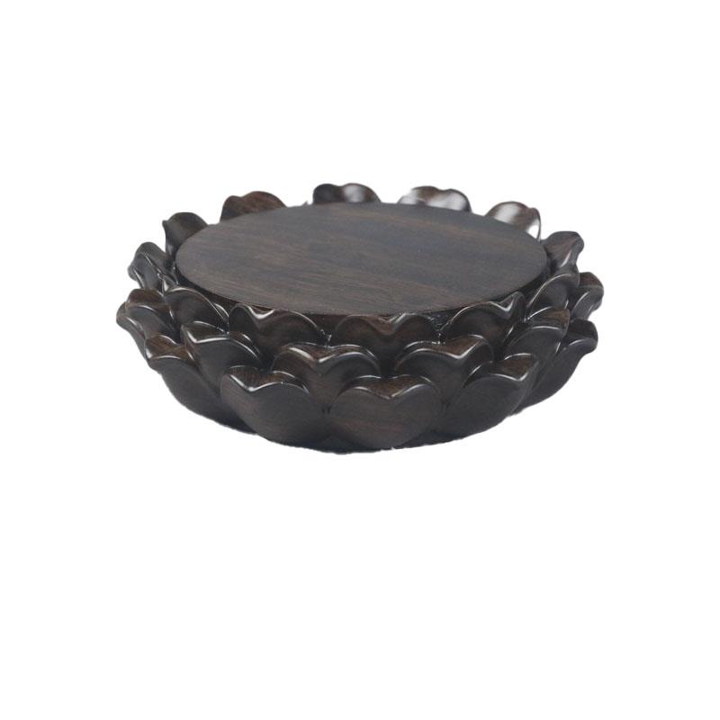 实木质黑檀木整木圆形观音菩萨莲花底座家用供奉关公财神摆件木托