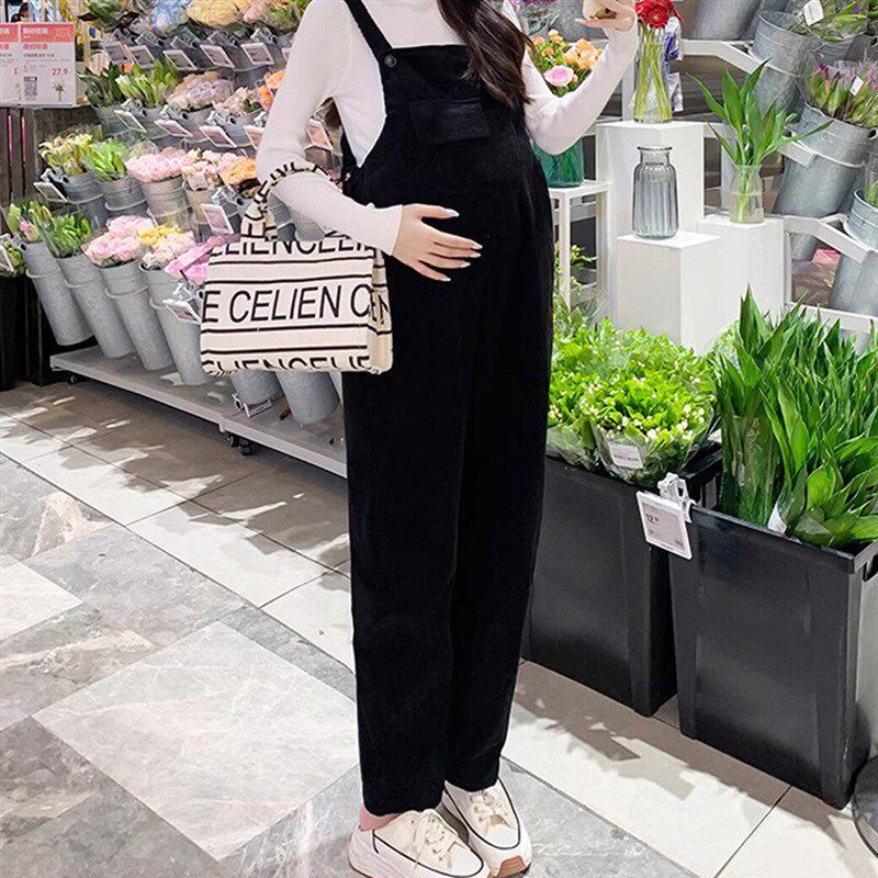 孕妇背带裤冬装秋冬季孕晚期灯芯绒外穿韩版春秋灯芯绒托腹裤