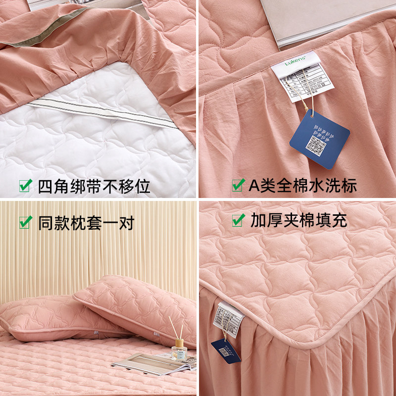 高端大气粉红色江苏南通床上用品床裙2022新款全棉床罩床裙款单件