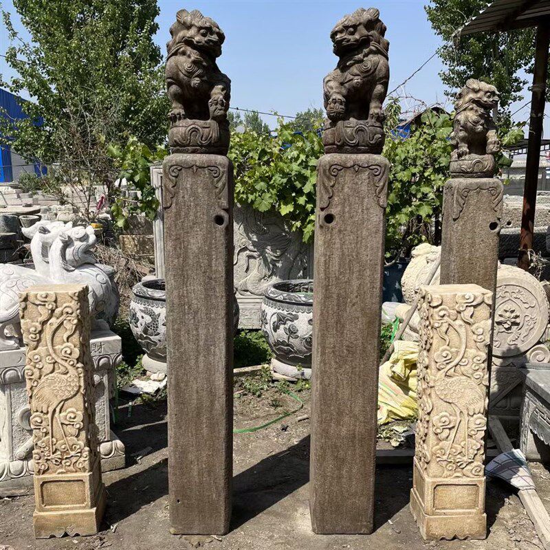石雕汉白玉祥云柱展示柱花架拴马桩石头柱子栓马桩青石仿古石狮子