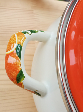 珐琅橙子大肚锅20cm24cm加厚搪瓷汤锅2L3L5L炖锅平底煎药锅煮面锅