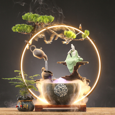 精选悬壶创意流水摆件循环水客厅室内加湿办公室桌面招财摆设开业