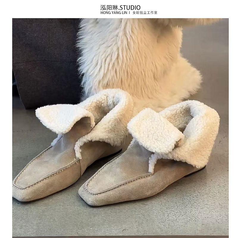 泓阳琳~~2025冬新款显瘦方头绒面羊羔毛毛鞋低跟深口棉鞋女爆款,女鞋,棉鞋,淘宝优惠券,粉丝福利购,淘宝优惠卷