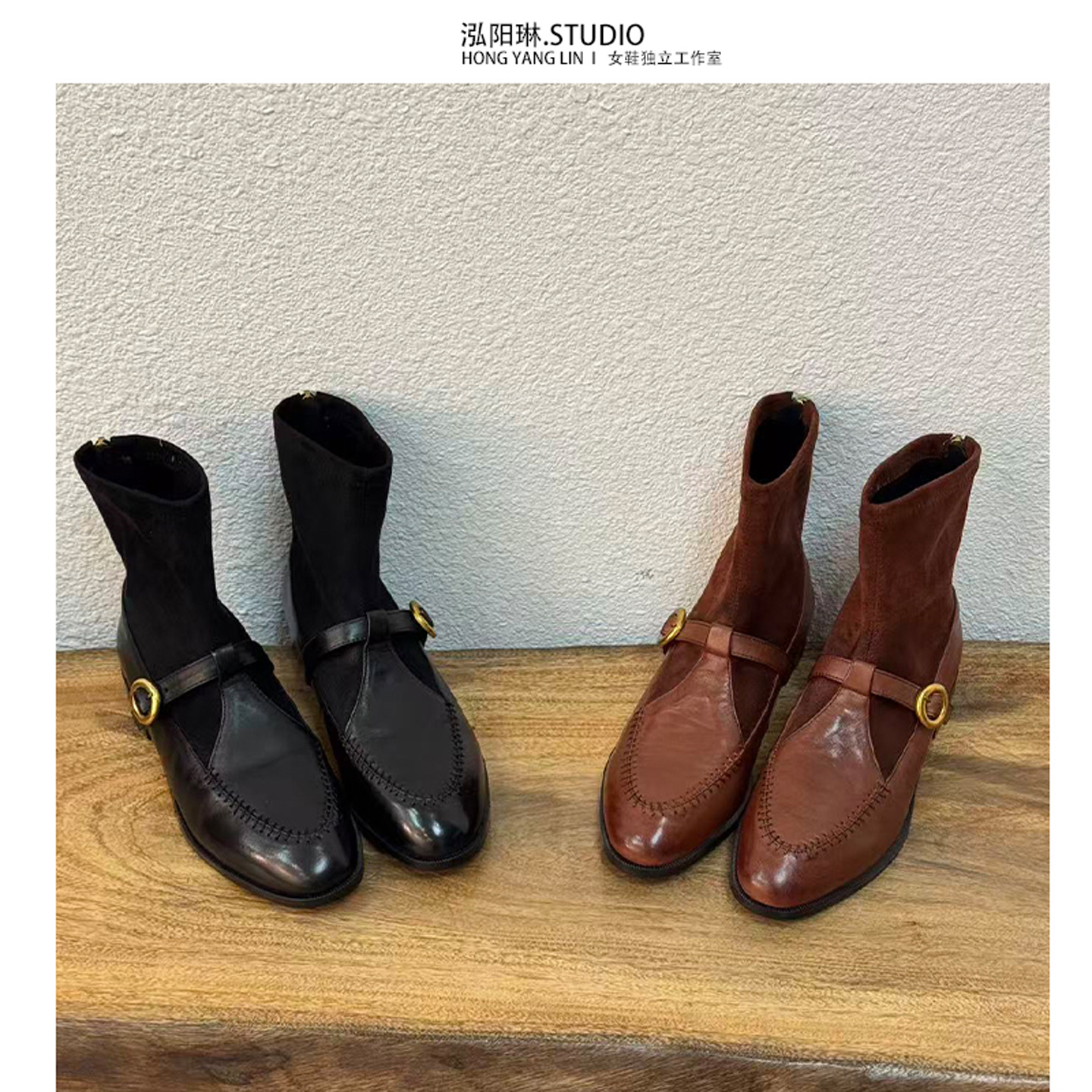 泓阳琳~2025年冬新款复古玛丽珍短靴女粗跟弹力瘦瘦靴马丁靴