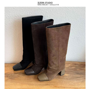 爆款 新款 骑士靴高筒长靴 磨砂皮高跟长筒靴女粗跟2025冬季 泓阳琳