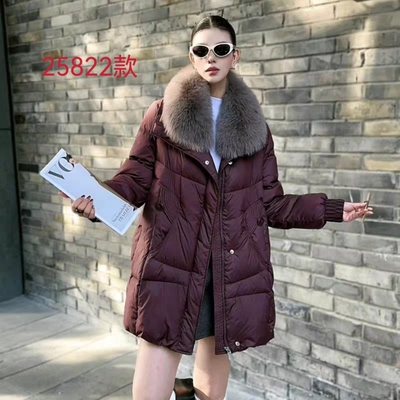 2025冬季新款时尚洋气大毛领拉链款中长羽绒棉服女中老年妈妈装