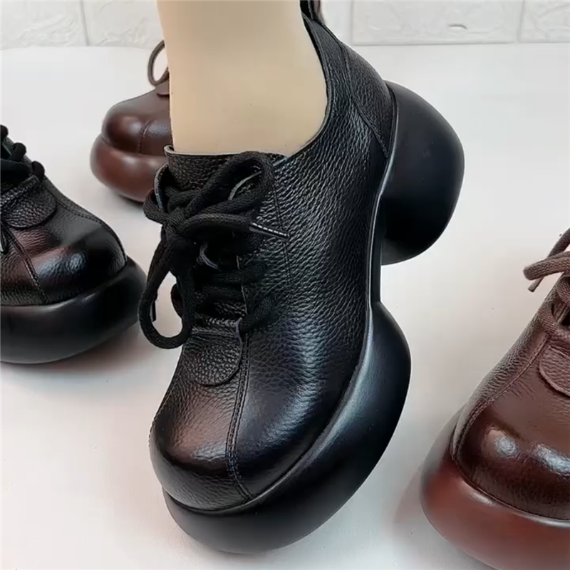 真皮单鞋女厚底复古皮鞋