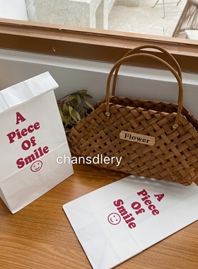 川司自制一抹微笑~ins简约红色英文笑脸环保收纳纸袋礼品包装袋摆