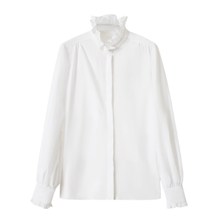 2024年早秋新款 轻奢法式 长袖 女装 白色衬衣高端上衣N087 荷叶边衬衫