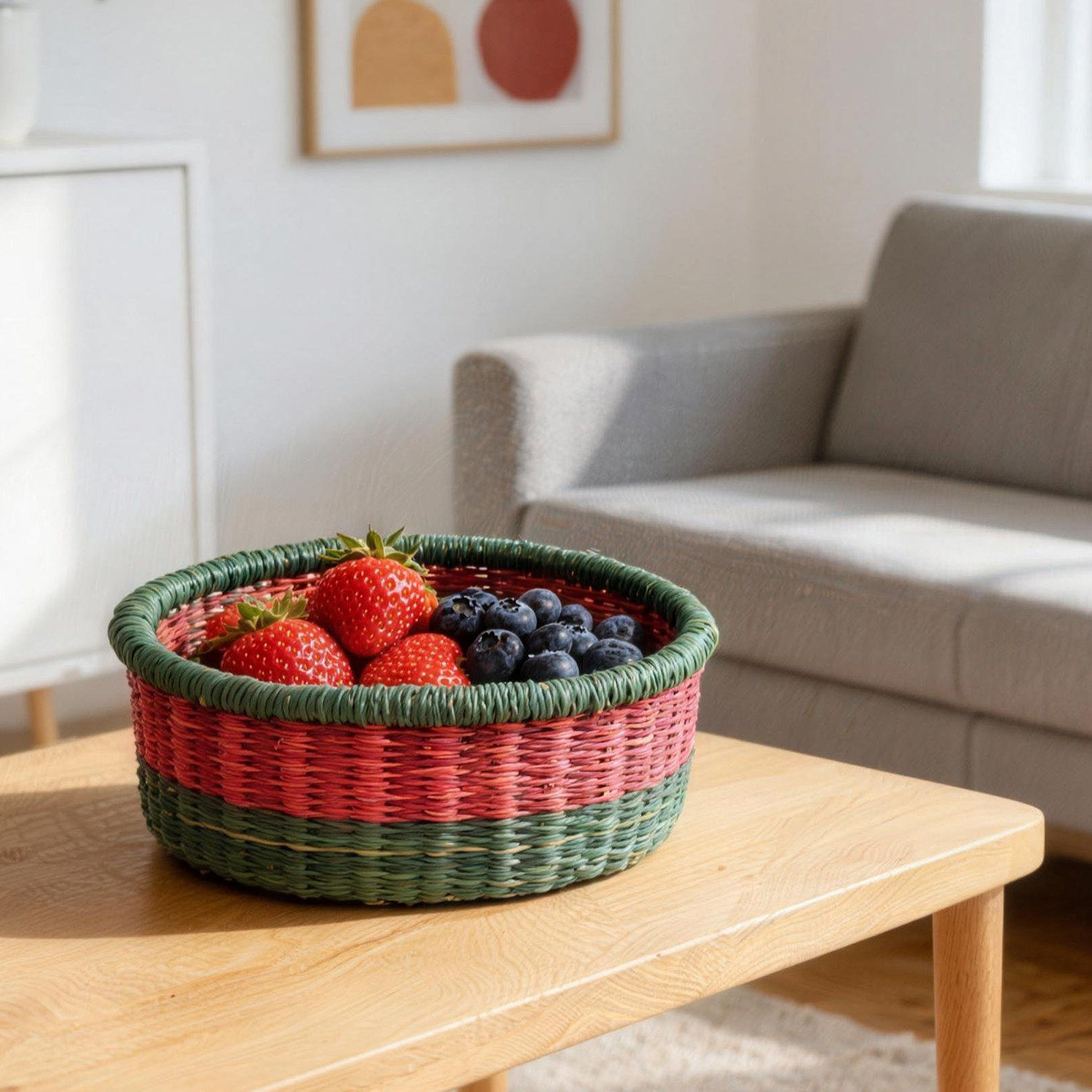 加纳进口手工编织家用桌面水果收纳篮杂物置物筐彩色多功能垃圾桶