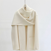 韩版 围巾披肩双面羊毛大衣女短款 25年新款 斗篷高级感通勤毛呢外套