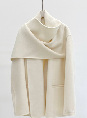 围巾披肩双面羊毛大衣女短款25年新款韩版斗篷高级感通勤毛呢外套