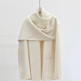 围巾披肩双面羊毛大衣女短款25年新款韩版斗篷高级感通勤毛呢外套