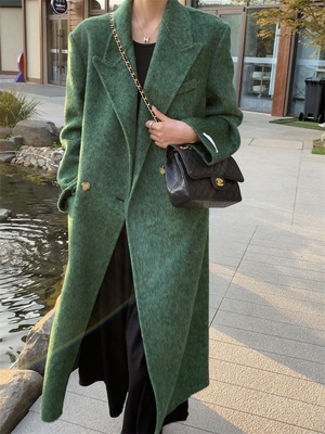 驼绒双面羊毛大衣女中长款2025年秋冬新款宽松西服直筒毛呢外套