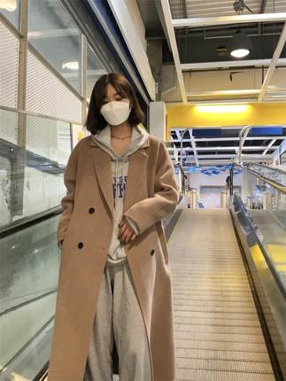 双面羊绒大衣女长款2021年秋冬新款韩国高端简约气质显瘦毛呢外套