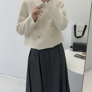 双面羊毛大衣女短款小个子2026年春季新款韩版双排扣显瘦毛呢外套