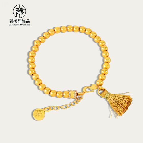 古法沙金金黄穗小蛮腰圆珠手链女金店同款新中式麦穗圆珠手链