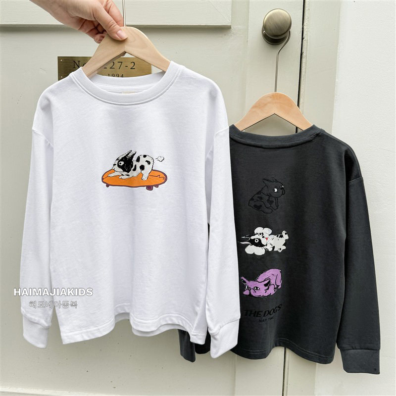 海妈家2026春秋新款男孩女童纯棉卡通印花长袖T恤儿童韩版大童装