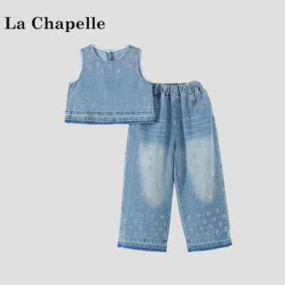 La Chapelle【拉夏贝尔】夏季时尚女童烫钻牛仔背心两件套LD2333