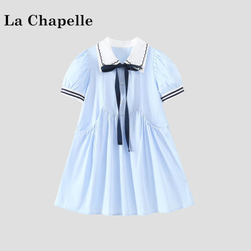 拉夏贝尔女童学院风衬衫连衣裙夏