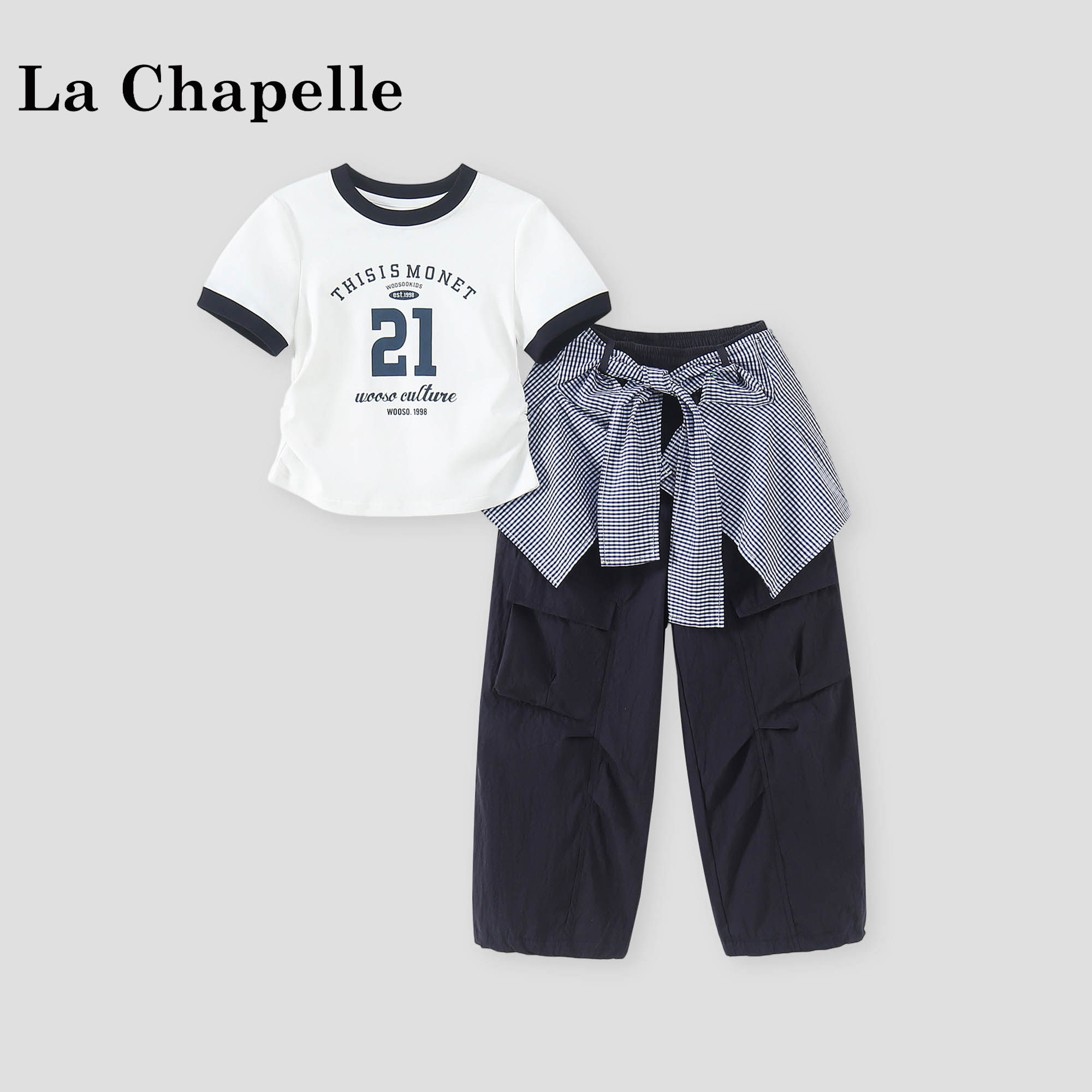 拉夏贝尔女童运动套装2026新款儿童韩系短袖T恤休闲裤夏装两件套