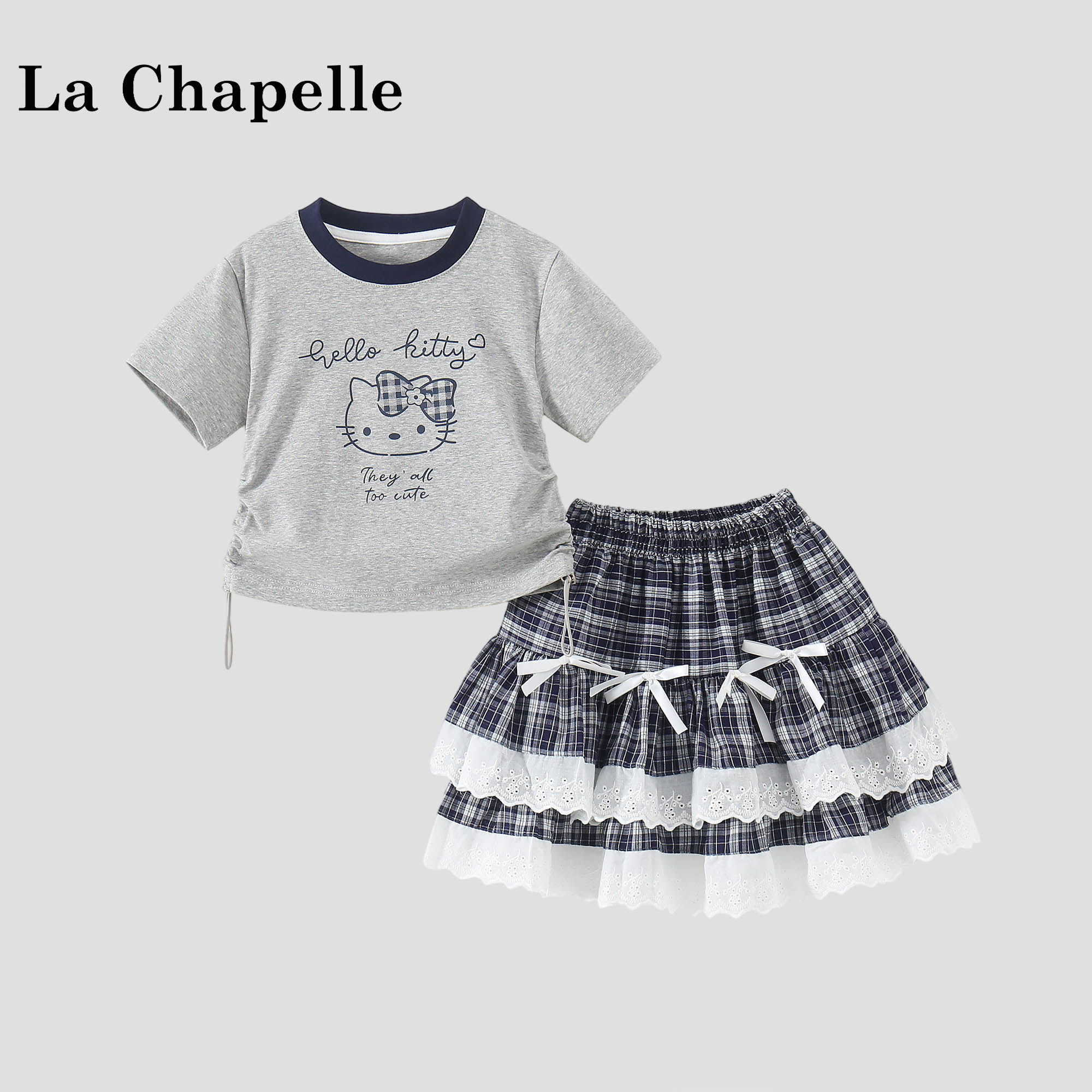 拉夏贝尔女童套装2026新款儿童印花T恤半身裙时髦夏装薄款两件套